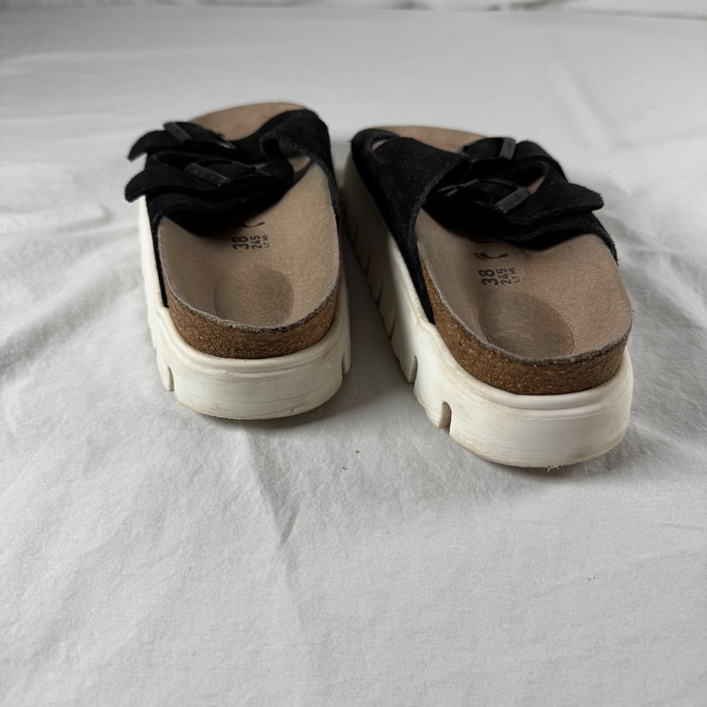 Papillio Birkenstock Size 38/7.5 Black Suede Double Strap Platform Sandals - Picture 5 of 7